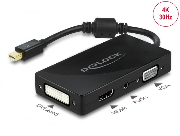 Delock Mini DisplayPort 1.2 Adapter zu VGA / HDMI / DVI / Audio Buchse 4K Passiv schwarz