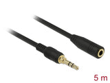 Delock Klinkenverlängerungskabel 3,5 mm 3 Pin Stecker zu Buchse 5 m schwarz