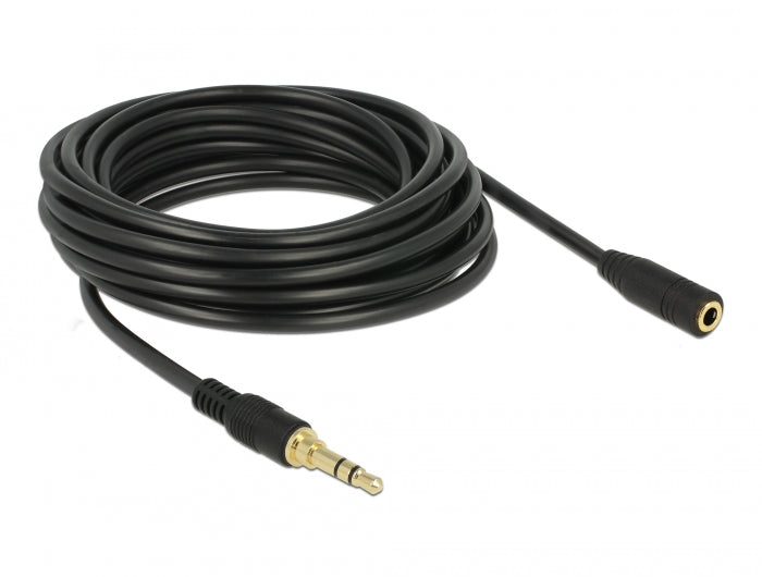 Delock Klinkenverlängerungskabel 3,5 mm 3 Pin Stecker zu Buchse 5 m schwarz