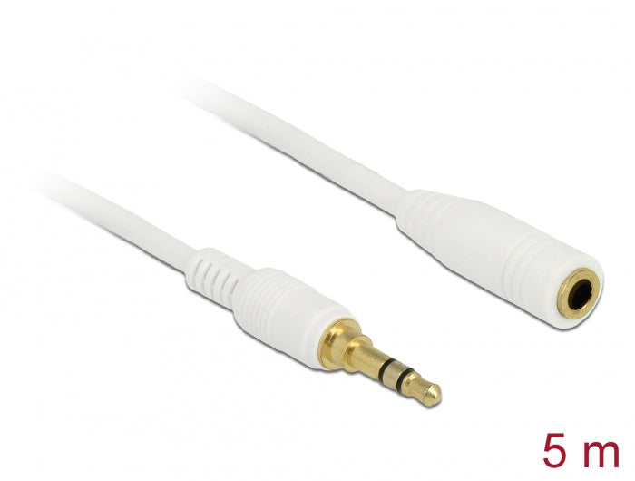 Delock Klinkenverlängerungskabel 3,5 mm 3 Pin Stecker zu Buchse 5 m weiß