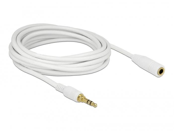 Delock Klinkenverlängerungskabel 3,5 mm 3 Pin Stecker zu Buchse 5 m weiß