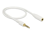 Delock Klinkenverlängerungskabel 3,5 mm 4 Pin Stecker zu Buchse 0,5 m weiß