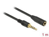 Delock Klinkenverlängerungskabel 3,5 mm 4 Pin Stecker zu Buchse 1 m schwarz
