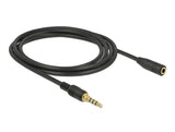 Delock Klinkenverlängerungskabel 3,5 mm 4 Pin Stecker zu Buchse 2 m schwarz