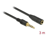 Delock Klinkenverlängerungskabel 3,5 mm 4 Pin Stecker zu Buchse 3 m schwarz