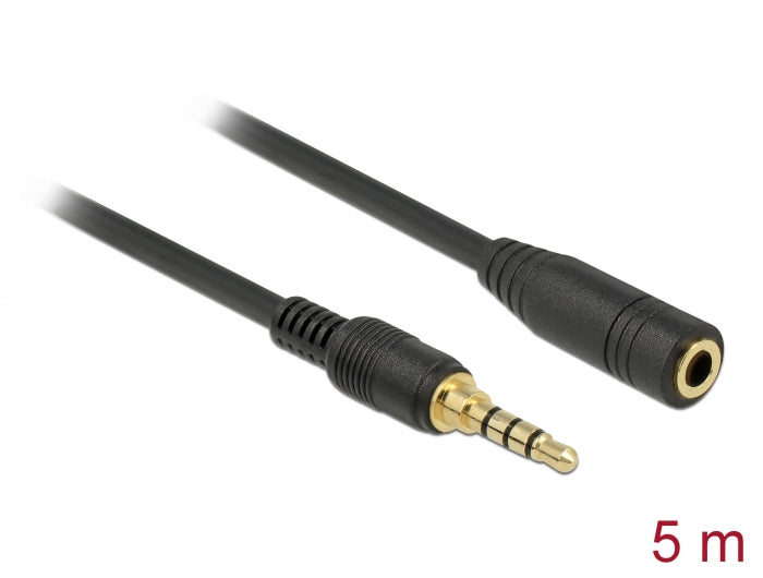 Delock Klinkenverlängerungskabel 3,5 mm 4 Pin Stecker zu Buchse 5 m schwarz