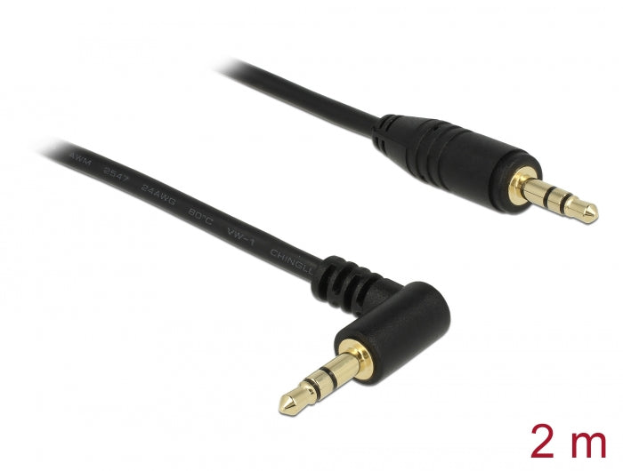 Delock Klinkenkabel 3,5 mm 3 Pin Stecker > Stecker gewinkelt 2 m schwarz