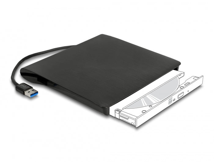 Delock Externes Gehäuse für 5.25″ Ultra Slim SATA Laufwerke 9,5 mm zu USB Typ-A Stecker