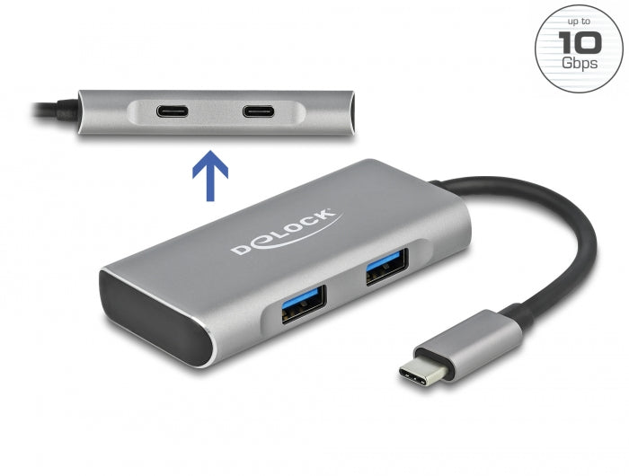 Delock Externer USB 10 Gbps USB Type-C™ Hub mit 2 x USB Typ-A und 2 x USB Type-C™