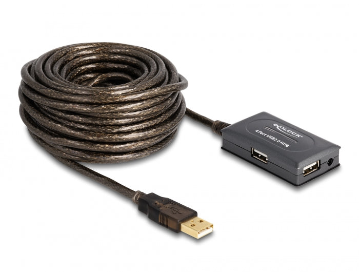 Delock USB 2.0 Verlängerungskabel 10 m aktiv mit 4 Port Hub