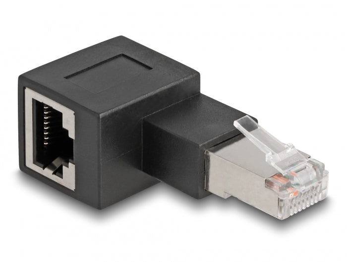 Delock RJ45 Stecker zu RJ45 Buchse Adapter Cat.6A 90° nach links gewinkelt