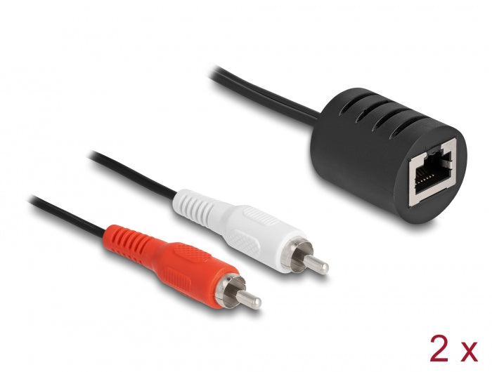 Delock Stereo Audio Extender RJ45 Buchse zu 2 x Cinch Stecker Cat.5 bis 50 m Set 2 Stück