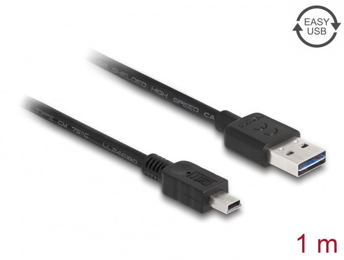 Delock Kabel EASY-USB 2.0 Typ-A Stecker > USB 2.0 Typ Mini-B Stecker 1 m schwarz