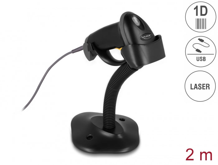 Delock USB Barcode Scanner 1D mit Anschlusskabel und Halterung - Laser - schwarz