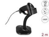 Delock USB Barcode Scanner 1D mit Anschlusskabel und Halterung - Laser - schwarz