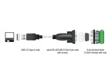 Delock Adapter USB 2.0 Typ-A zu 1 x Seriell RS-422/485 Stecker mit 6 Pin Terminalblock Adapter 5 V 1,8 m