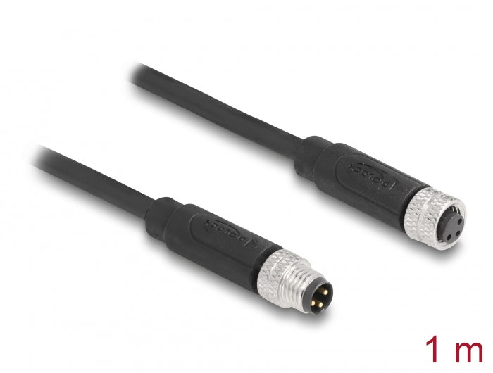 Delock M8 A-kodiert 3 Pin Kabel Stecker zu Buchse PUR (TPU) 1 m