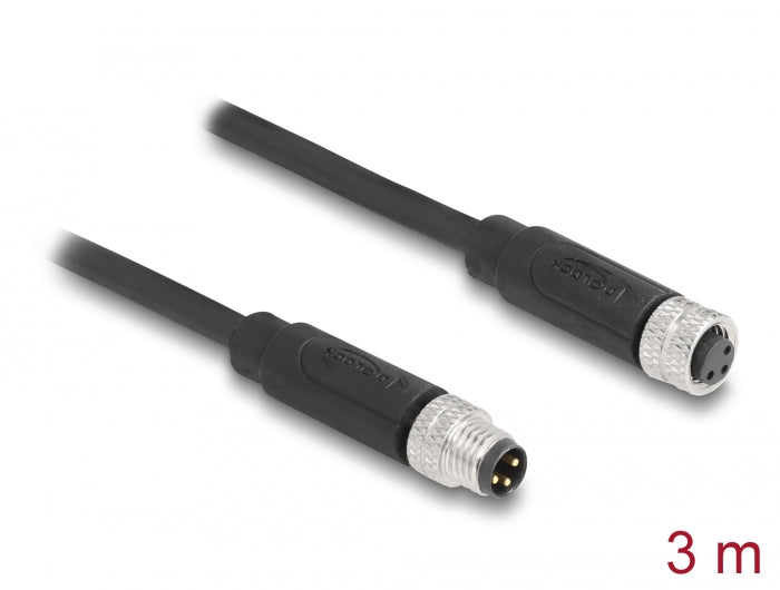 Delock M8 A-kodiert 3 Pin Kabel Stecker zu Buchse PUR (TPU) 3 m