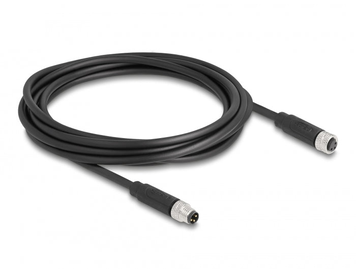 Delock M8 A-kodiert 3 Pin Kabel Stecker zu Buchse PUR (TPU) 3 m