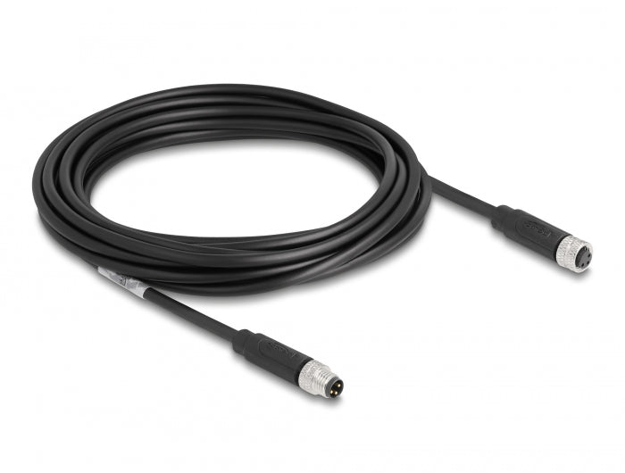 Delock M8 A-kodiert 3 Pin Kabel Stecker zu Buchse PUR (TPU) 5 m