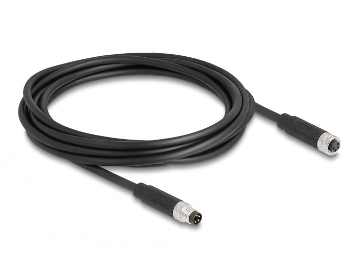 Delock M8 A-kodiert 4 Pin Kabel Stecker zu Buchse PUR (TPU) 3 m