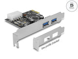 Delock PCI Express x1 Karte > 2 x extern SuperSpeed USB 5 Gbps (USB 3.2 Gen 1) Typ-A Buchse