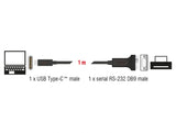 Delock Adapter USB Type-C™ zu 1 x Seriell RS-232 D-Sub 9 Pin Stecker mit Muttern 1 m
