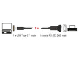 Delock Adapter USB Type-C™ zu 1 x Seriell RS-232 D-Sub 9 Pin Stecker mit Muttern 2 m