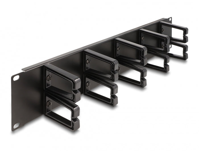Delock 19″ Kabelmanagement Rangierpanel mit 10 Kunststoffbügel 2 HE schwarz