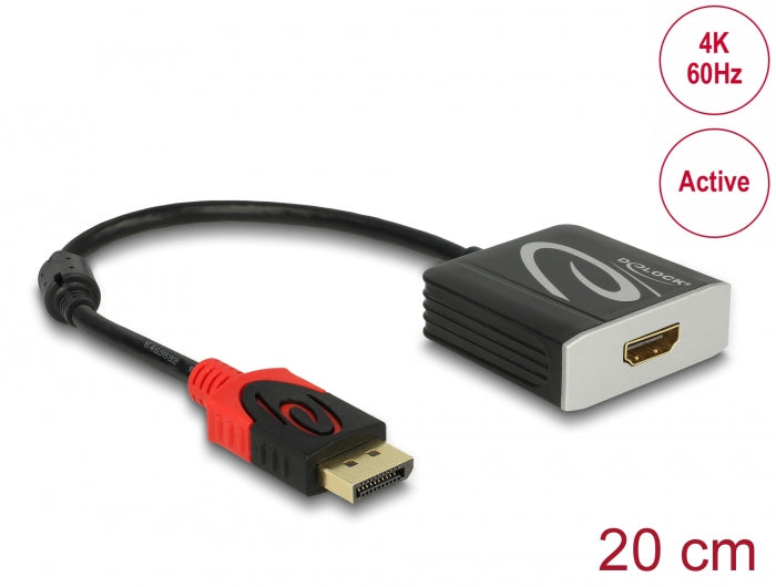 Delock Adapter DisplayPort 1.2 Stecker > HDMI Buchse 4K 60 Hz Aktiv