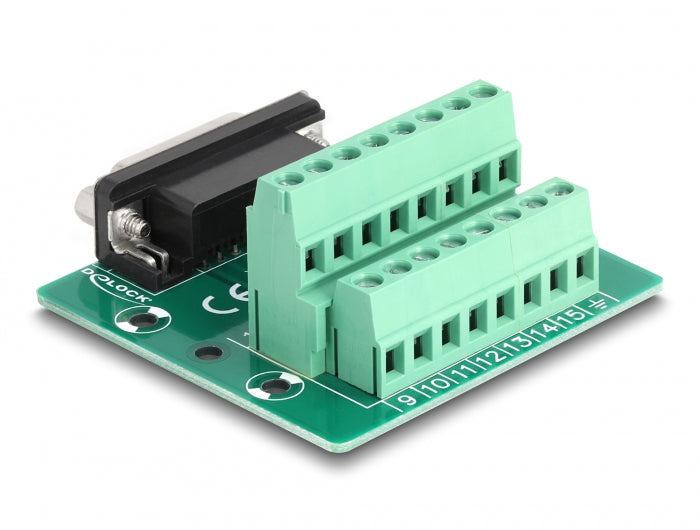 Delock D-Sub 15 Pin Buchse zu 16 Pin Terminalblock für Hutschiene