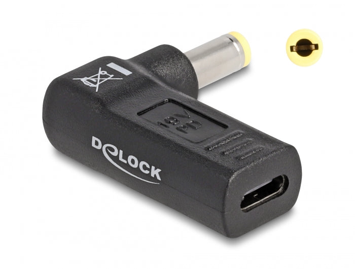 Delock Adapter für Notebook Ladekabel USB Type-C™ Buchse zu 5,5 x 2,5 mm Stecker 90° gewinkelt