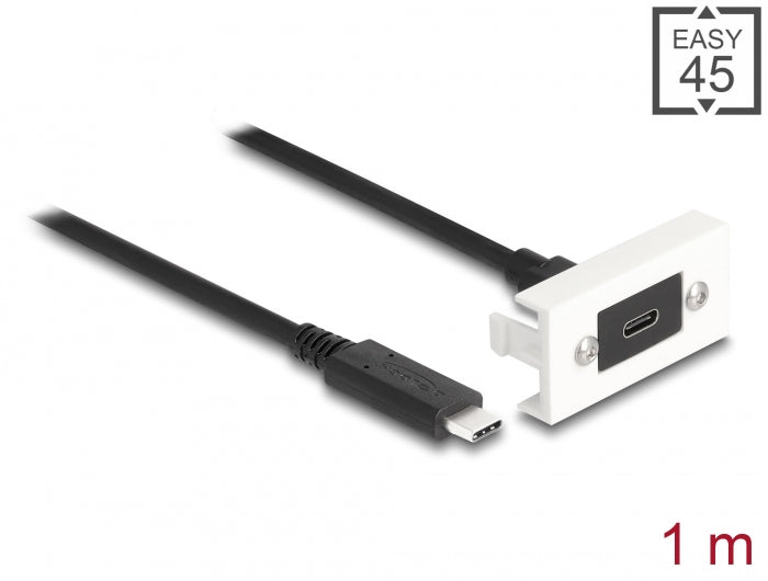 Delock Easy 45 Modul SuperSpeed USB 10 Gbps (USB 3.2 Gen 2) USB Type-C™ Buchse zu USB Type-C™ Stecker mit Kabelpeitsche, 22,5 x 45 mm
