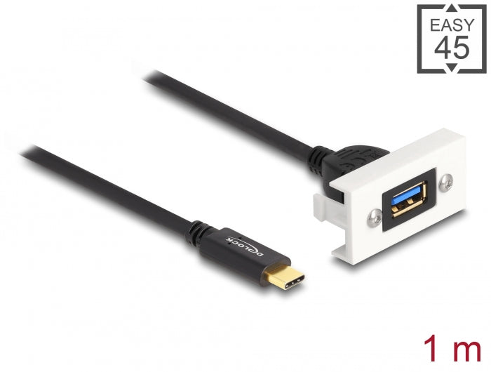 Delock Easy 45 Modul SuperSpeed USB 10 Gbps (USB 3.2 Gen 2) USB Typ-A Buchse zu USB Type-C™ Stecker mit Kabelpeitsche, 22,5 x 45 mm
