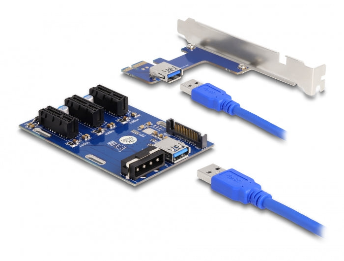 Delock Riser Karte PCI Express x1 zu 3 x PCIe x1 mit 50 cm USB Kabel