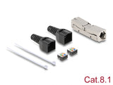 Delock RJ45 Verbinder LSA zu LSA mit Knickschutztülle Cat.8.1 werkzeugfrei