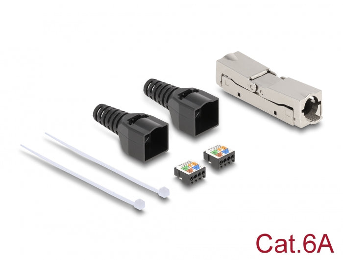 Delock RJ45 Verbinder LSA zu LSA mit Knickschutztülle Cat.6A werkzeugfrei