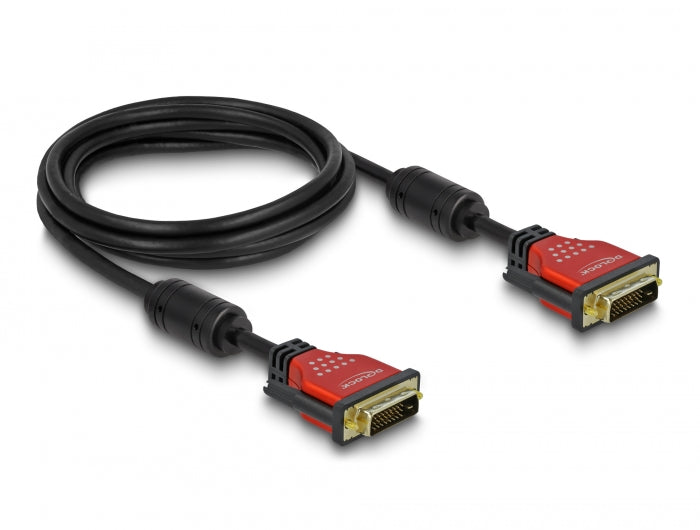 Delock Kabel DVI 24+1 Stecker > DVI 24+1 Stecker 2 m rot Metall