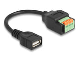 Delock USB 2.0 Kabel Typ-A Buchse zu Terminalblock Adapter mit Drucktaster 15 cm