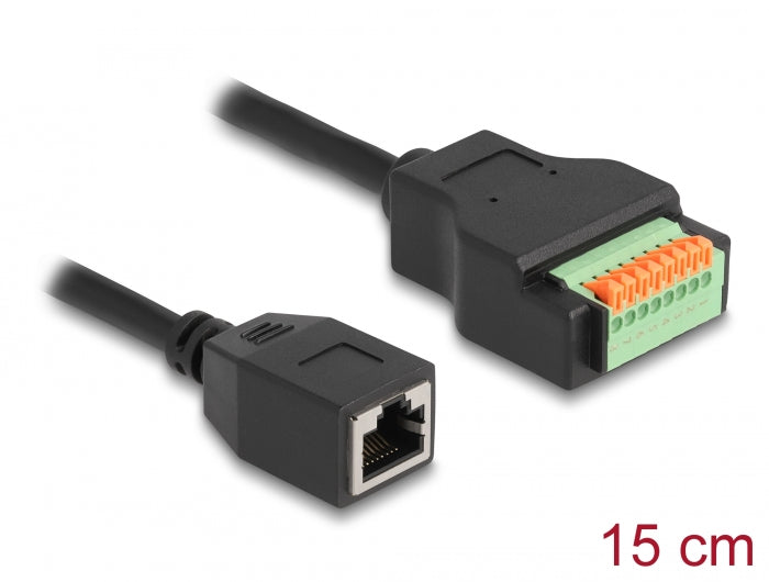 Delock RJ45 Kabel Cat.5e Buchse zu Terminalblock Adapter mit Drucktaster 15 cm