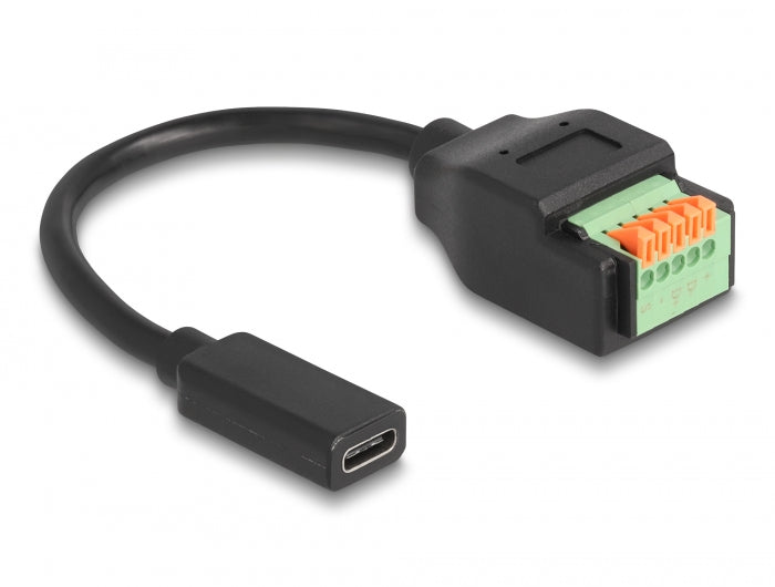 Delock USB 2.0 Kabel USB Type-C™ Buchse zu Terminalblock Adapter mit Drucktaster 15 cm