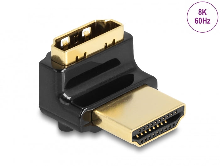 Delock HDMI Adapter Stecker zu Buchse 90° oben gewinkelt 8K 60 Hz Metall