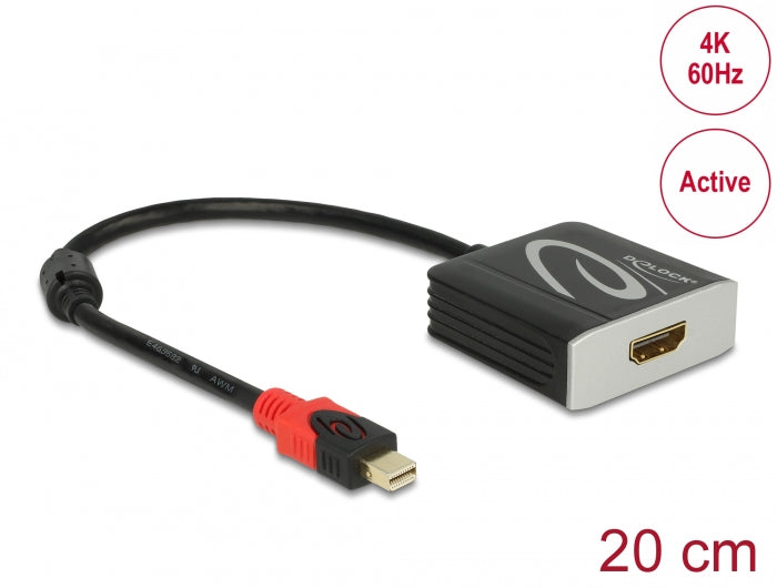 Delock Adapter mini DisplayPort 1.2 Stecker > HDMI Buchse 4K 60 Hz Aktiv