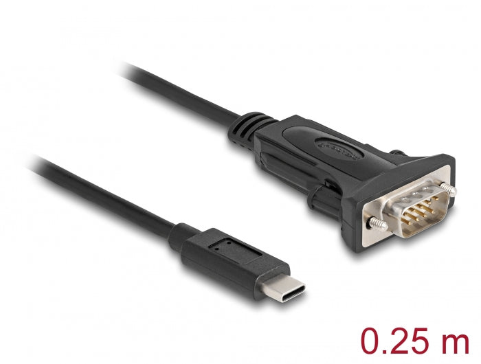 Delock Adapter USB Type-C™ zu 1 x Seriell RS-232 D-Sub 9 Pin Stecker mit Schrauben 0,25 m