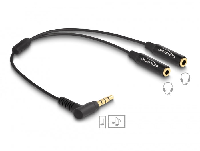 Delock Audio Splitter Klinkenstecker 3,5 mm zu 2 x Klinkenbuchse 3,5 mm 4 Pin gewinkelt