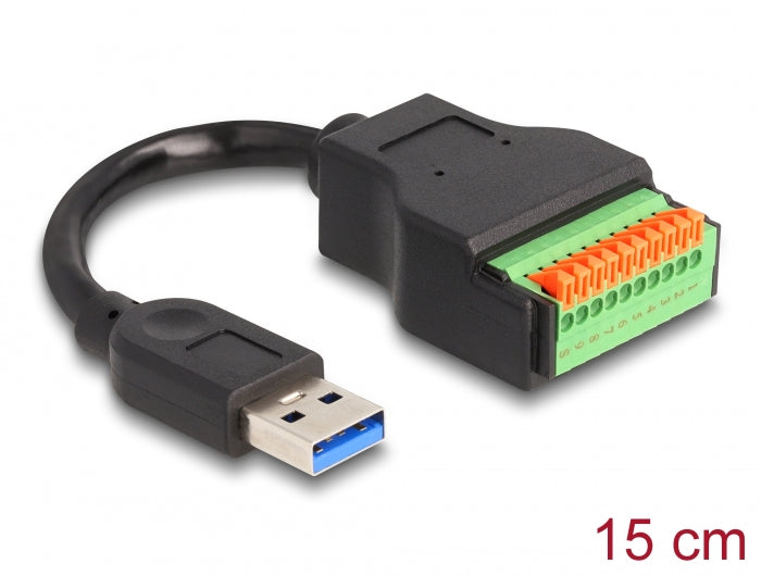 Delock USB 3.2 Gen 1 Kabel Typ-A Stecker zu Terminalblock Adapter mit Drucktaster 15 cm
