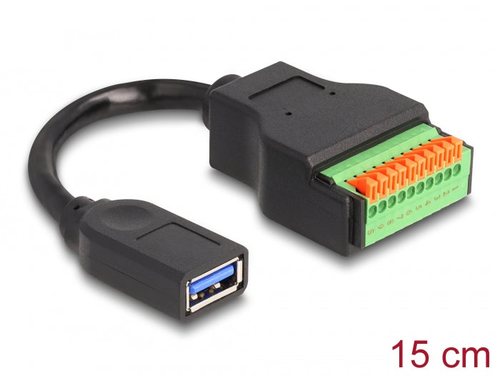 Delock USB 3.2 Gen 1 Kabel Typ-A Buchse zu Terminalblock Adapter mit Drucktaster 15 cm