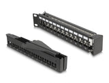 Delock 19″ Keystone Patchpanel 24 Port mit Entlastungsschiene 1 HE gewinkelt schwarz