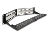 Delock 19″ Keystone Patchpanel 48 Port mit Entlastungsschiene 2 HE gewinkelt schwarz