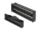 Delock 19″ Keystone Patchpanel 48 Port mit Entlastungsschiene 2 HE gewinkelt schwarz